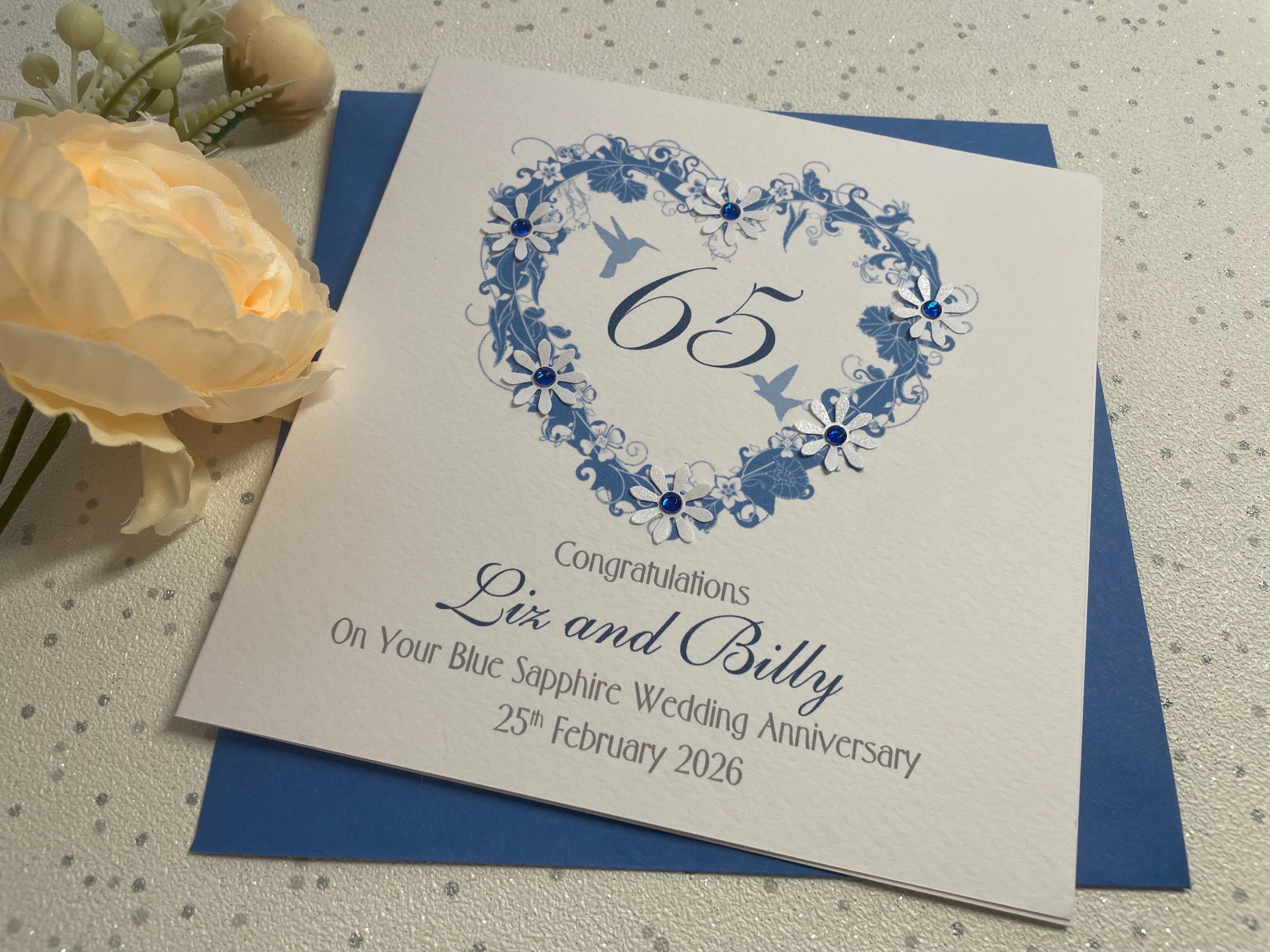 Sapphire / 65th Wedding Anniversary Personalised Card - Etsy UK