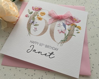 Handmade Personalised 60th Birthday Card , For her, Granny, Nanny, Mother,Grandma,Auntie, Friend, Nanny, Sister  etc