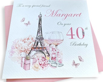 Personalised Handmade Paris Theme Birthday Card 21st 30th 40th 50th 60th 70th any age