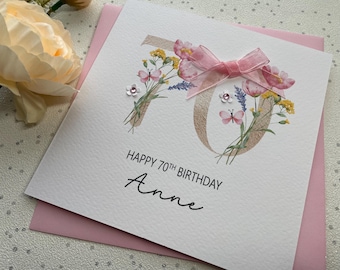 Handmade Personalised 70th Birthday Card , For her, Granny, Nanny, Mother,Grandma,Auntie, Friend, Nanny, Sister  etc