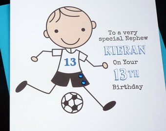 Personalised Handmade Football Birthday Card- Red-Green-Blue- Grandson-Son-Nephew-Brother-Godson