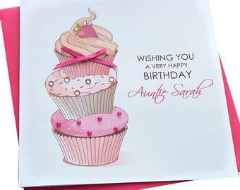 Cupcakes Personalised Birthday Card- Niece-Daughter-Sister-Granddaughter,Cousin, Mum,any wording