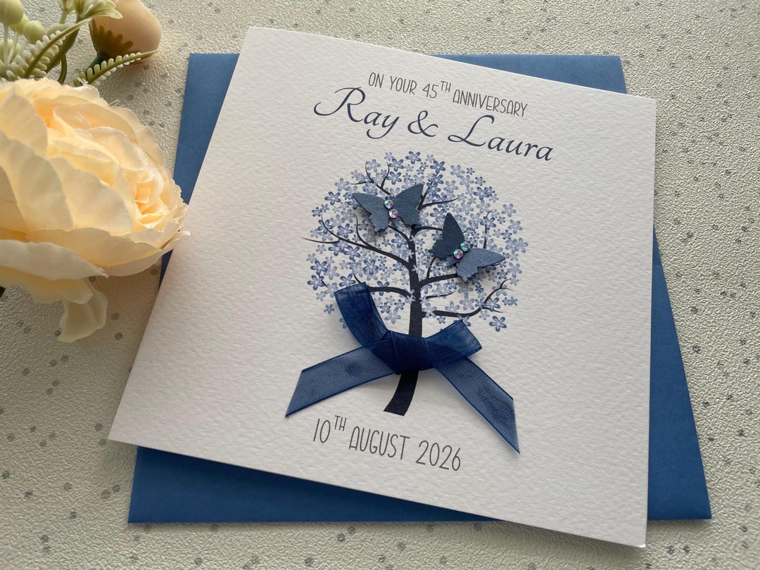 Sapphire / 45th Wedding Anniversary Tree Design Personalised Card - Etsy