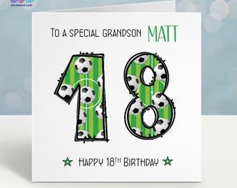Handmade Personalised Boys 18th Football Birthday Card- Grandson, Nephew, Cousin, Son. etc