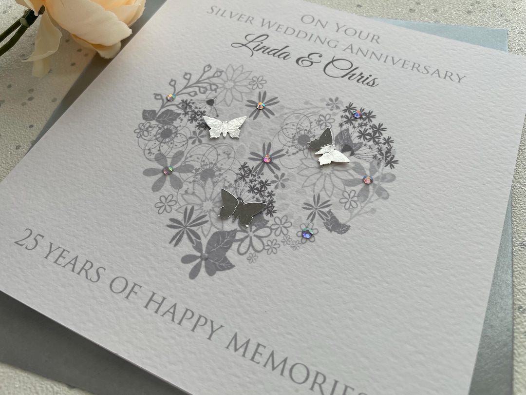 Personalised Handmade Silver-25th Wedding Anniversary Heart Card - Etsy UK