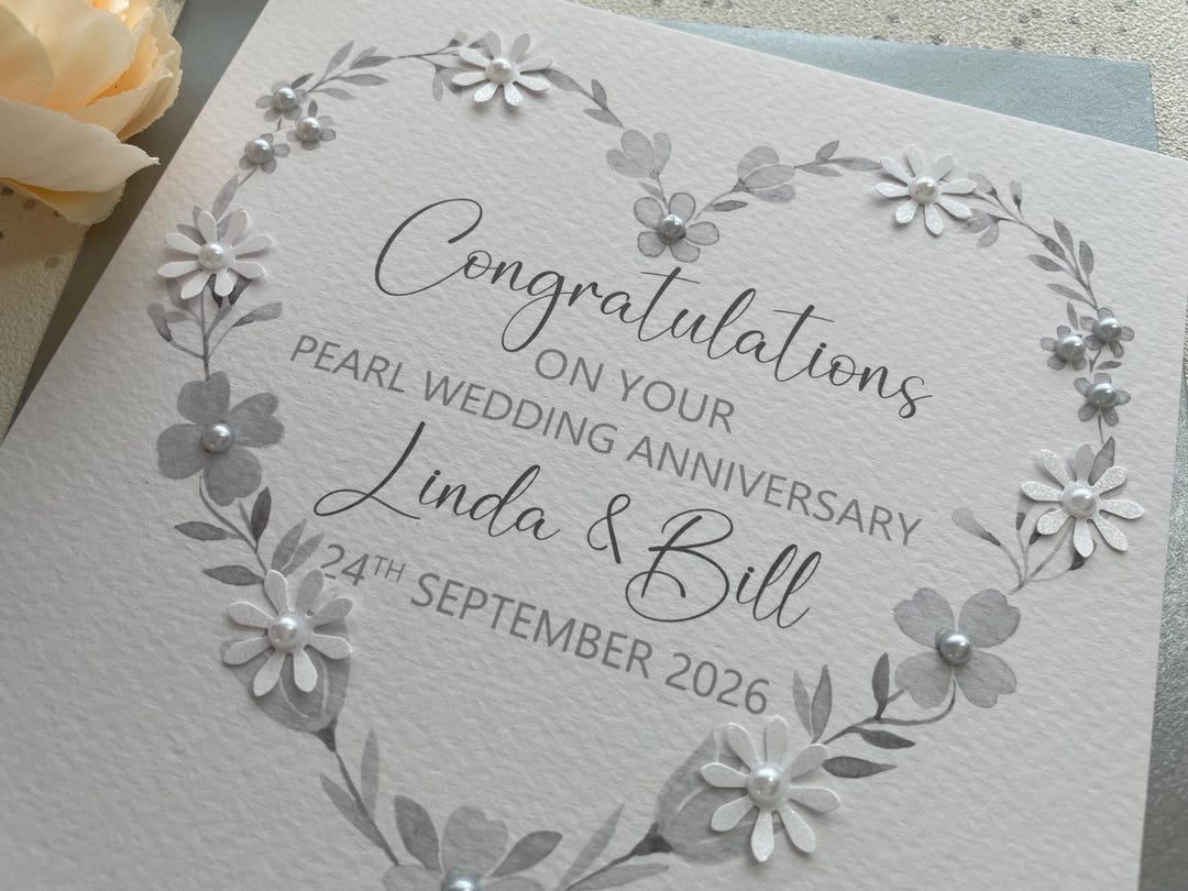 Handmade Personalised Pearl 30th Heart Design Wedding Anniversary Card ...