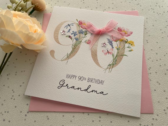 Handmade Personalised 90th Birthday Card , For her, Granny, Nanny, Mother,Grandma,Auntie, Friend, Nanny, Sister  etc