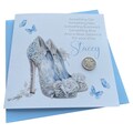 Personalised Handmade Wedding Sixpence Card- Something old, Something new, Lucky sixpence Blue Shoe
