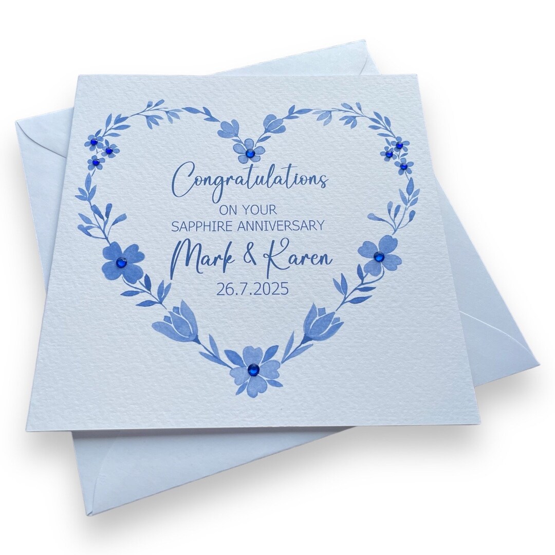 Handmade Personalised Heart Design Sapphire 45th Anniversary Card - Etsy
