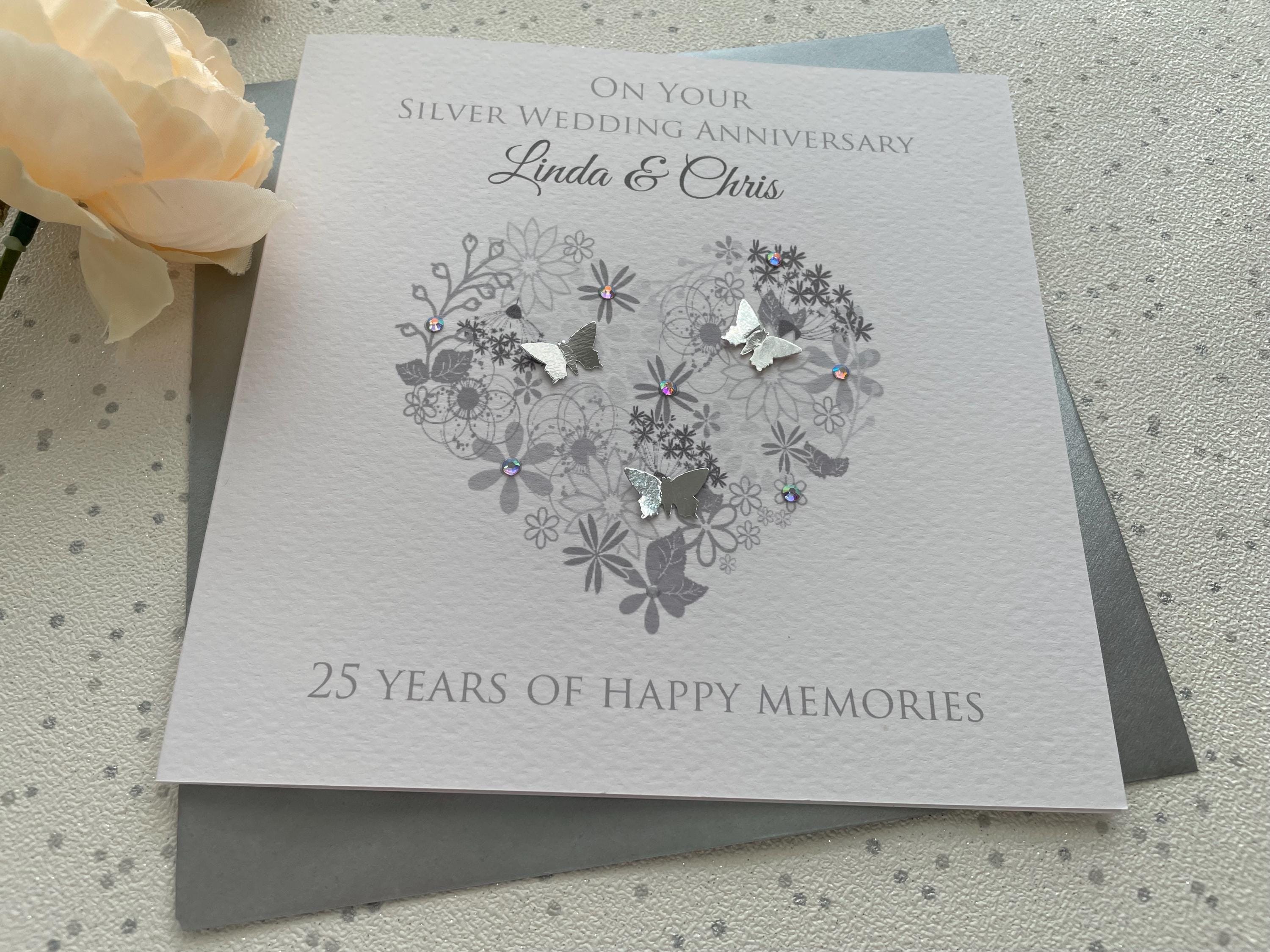 Personalised Handmade Silver-25th Wedding Anniversary Heart Card - Etsy UK