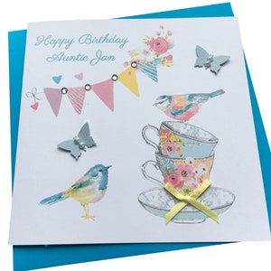 Handmade Personalised Vintage Teacups & Bunting Birthday Card