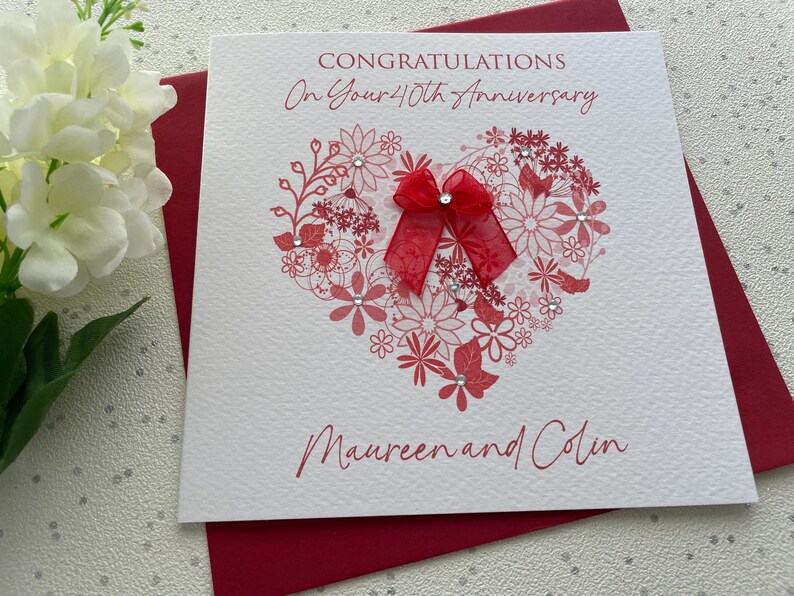 Handmade Personalised Ruby Wedding Anniversary Card, 40th Anniversary ...