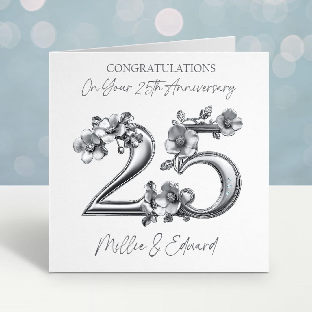 Silver / 25th Wedding Anniversary Personalised Card - Etsy
