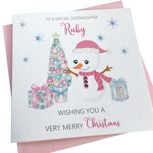 Personalised Handmade Pastel Christmas Card ANY NAME /WORDING- Daughter-Niece-Cousin-Granddaughter-Goddaughter-Mum- Sister-Auntie etc
