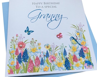 Personalised Handmade Flower Meadow Birthday Card-Friend-Grandma-Auntie-sister etc