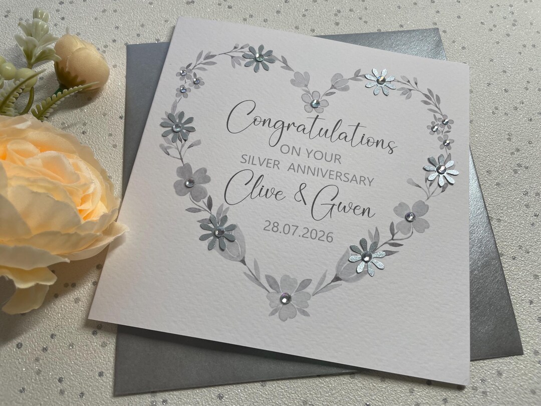 Handmade Personalised Heart Design Silver 25th Wedding Anniversary Card ...