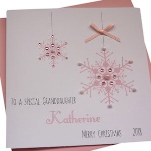 Personalised Handmade Snowflakes Christmas bells Card- Grandma, Granny,Auntie, Sister, Cousin, Niece,Daughter,Granddaughter etc