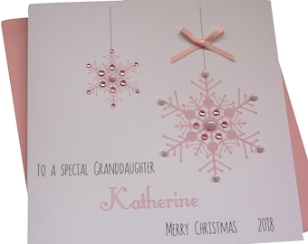 Personalised Handmade Snowflakes Christmas bells Card- Grandma, Granny,Auntie, Sister, Cousin, Niece,Daughter,Granddaughter etc