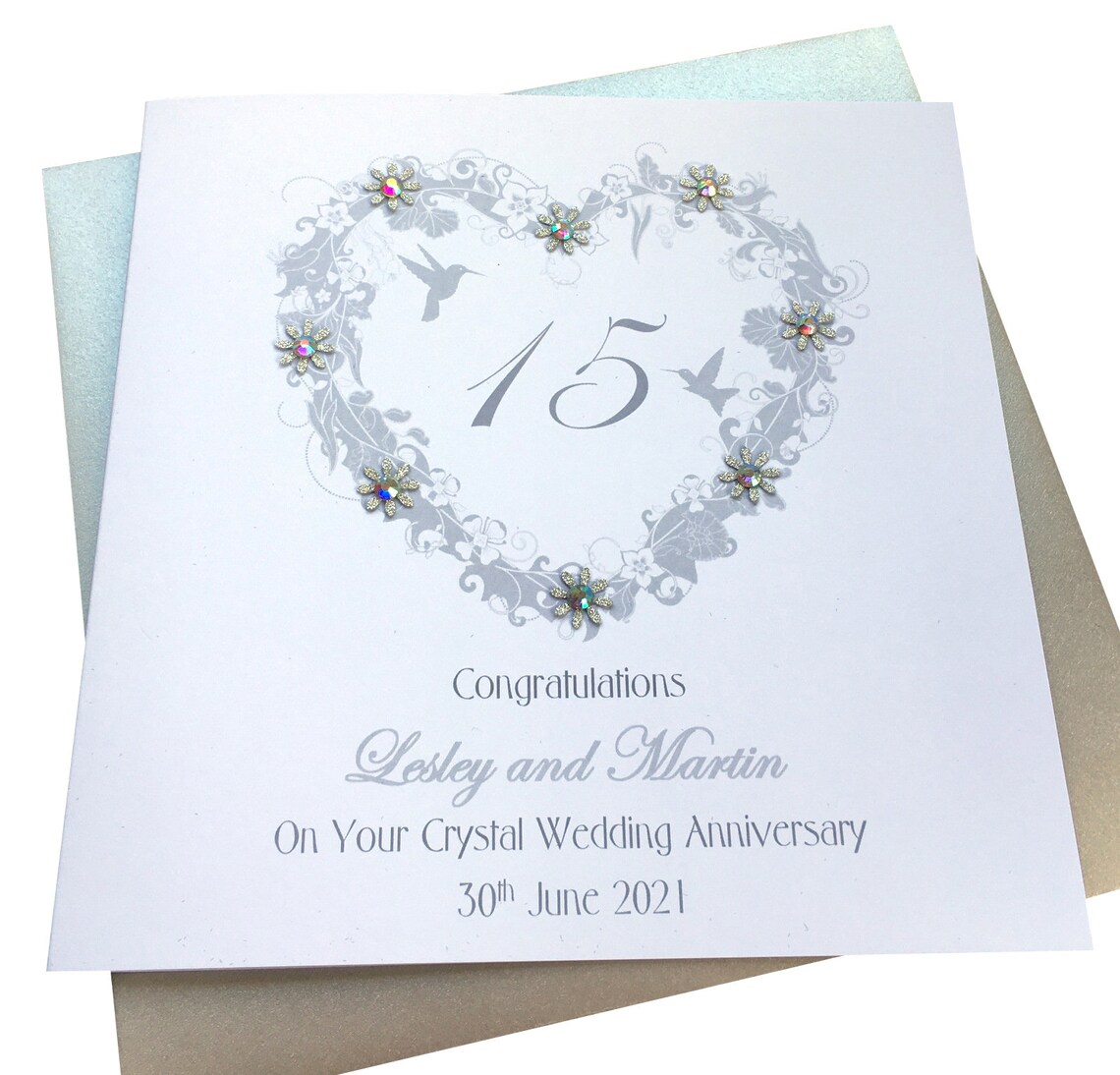 Crystal / 15th Wedding Anniversary Heart Personalised Card Etsy UK