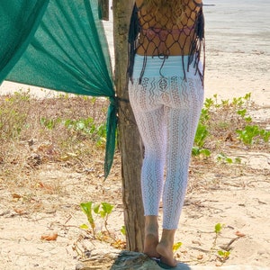 AZTEC TRIBAL white lace burning man playa yoga lounge beach summer festival capris with shorts liner optional
