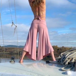 YOGA WIDE LEG rayon palazzo gaucho resort lounge beach athleisure capri pant pants with fold over waist