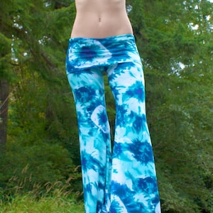 TIE DYE palazzo flare leg yoga resort lounge beach festival dance pants with fold over waistband