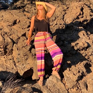 Stripe knit gaucho harem jogger festival tropical resort beach pants