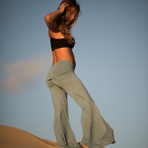 RUCHED BUTT gamba larga palazzo gaucho yoga resort lounge beach pantaloni con piega sopra gonna cintura