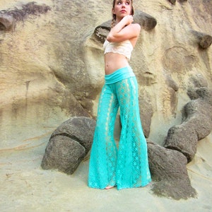 BOHEMIAN gypsy festival dance beach crochet lace horizontal pattern maxi skirt w liner and drawstring image 6