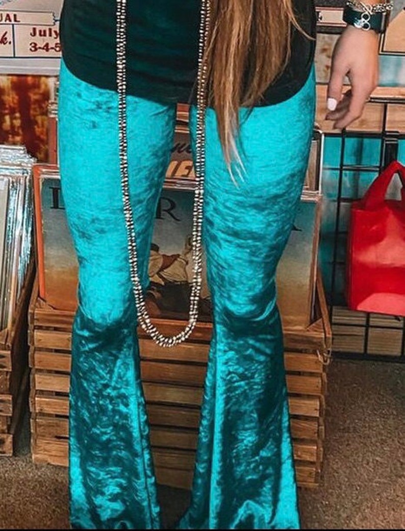 CRUSHED VELVET 70's velour fashion hippie chic boho dance yoga festival burning man gypsy bell bottom flares image 9