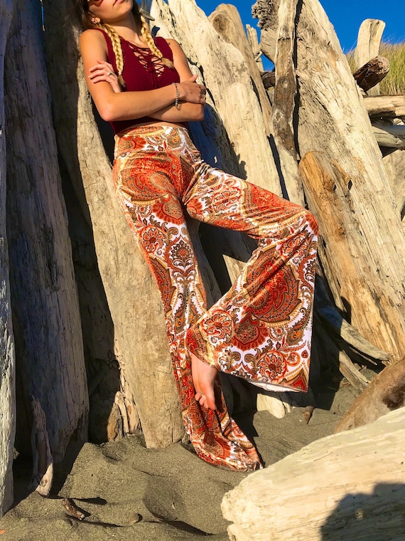 PAISLEY VELVET 70's velour free people janis joplin hippie chic boho dance festival burning man gypsy flare bell bottom pants (or leggings)