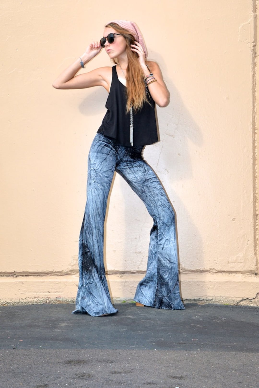 Tie Dye Jeans Reworked Denim Pants Hippie 70s Style Bell 