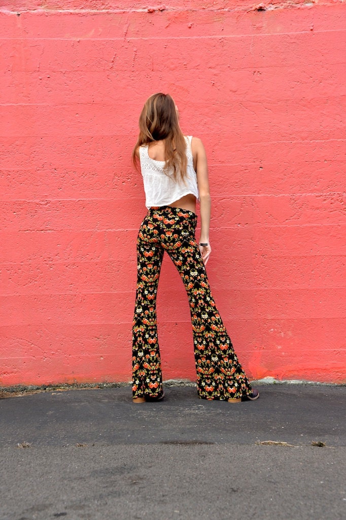 Big Sale Women's Vintage Floral Print Flare Pants Y2k High
