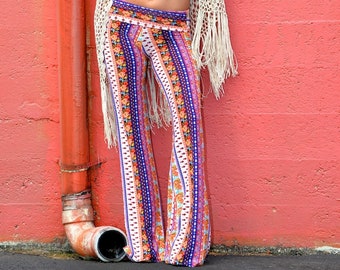 SPRING FLORAL STRIPE Pink Purple Flare Leg Bell Bottom
