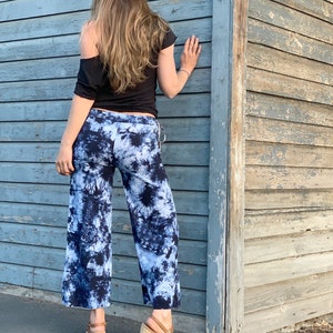 TIE DYE palazzo wide leg  gaucho yoga lounge resort beach summer (calf length) skorts, capri pants with drawstring
