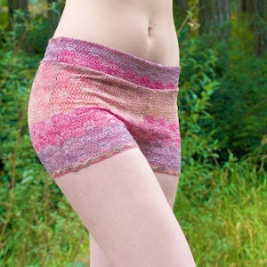SWEATER KNIT crochet lace  purple, pink, orange stripe stretchy hooping dance burning man beach resort  yoga festival mini skirt or shorts