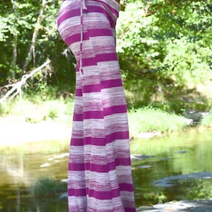 SWEATER KNIT crochet  purple stripe yoga lounge beach pants with side drawstring
