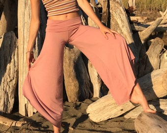 WIDE LEG rayon palazzo  gaucho resort  lounge beach  yoga capri pant pants with fold over waist