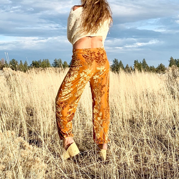 GOLD Genie pantalon joggers 70's boho burnout velours yoga mode hippie dance festival loungewear harem pantalon