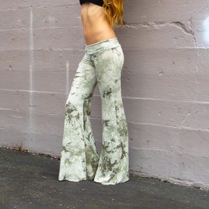 BAMBOO TIE DYE eco sustainable palazzo wide leg bell bottom bohemian yoga lounge dance beach resort casual pants with drawstring waistband image 1