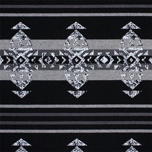 May include: Black and white geometric pattern with a striped background. The pattern features a series of triangles and diamonds.