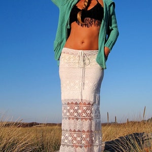 BOHEMIAN gypsy festival dance beach crochet lace horizontal pattern maxi skirt w liner and drawstring image 3