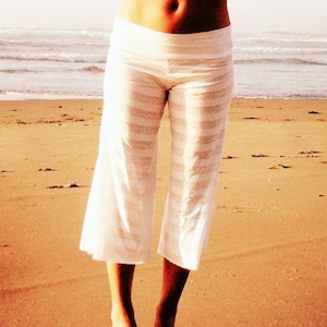 BEACH WHITE STRIPE casual lounge beach cover yoga sheer  pirate  calf length capris