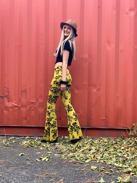 YELLOW FLORAL BELL Bottom Flares Boho Dance Beach Resort Festival