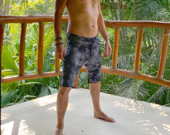 Herren Bambus Batik Yoga Yoga Shorts mit weitem Bein, Gaucho Yoga Surf Lounge Beach Resort Shorts mit Kordelzug