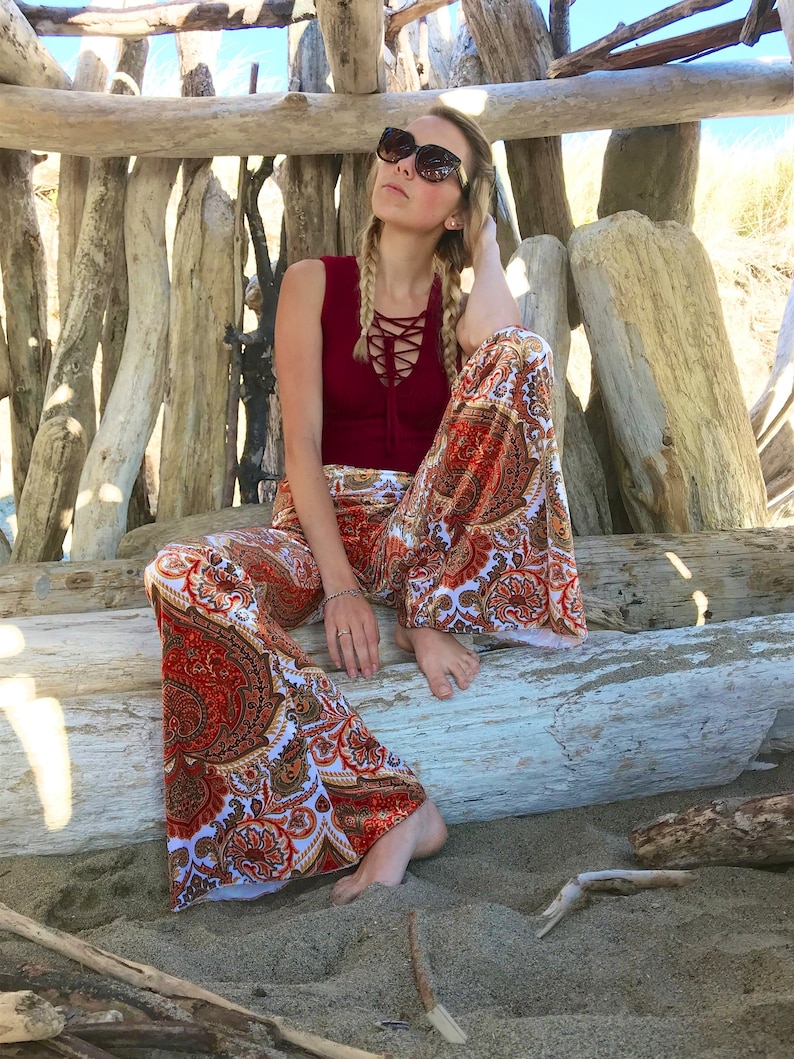 70s Outfits – 70s Style Ideas for Women PAISLEY VELVET 70s velour free people janis joplin hippie chic boho dance festival burning man gypsy flare bell bottom pants (or leggings) $76.00 AT vintagedancer.com