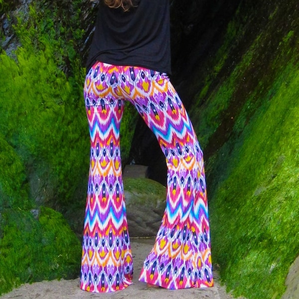 RAINBOW IKAT BELL bottom striped wide leg fashion gypsy hippie dance retro festival yoga beach lounge pants