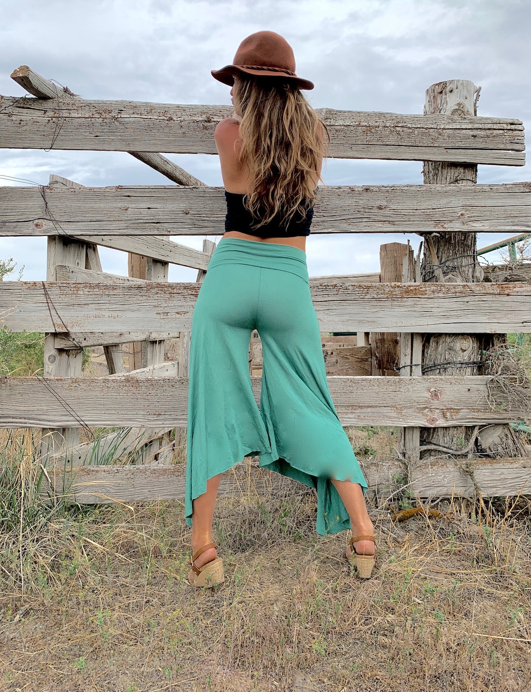 JADE GREEN WIDE Leg Rayon Palazzo Gaucho Resort Yoga Lounge Beach