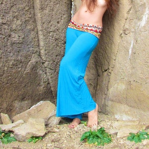 GAMBA larga flowy palazzo sud-ovest gaucho yoga resort lounge spiaggia pantaloni con piega sopra cintura gonna con stampa tribale