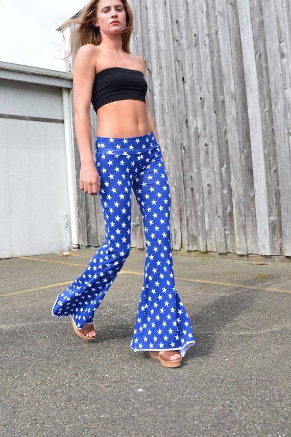 FOURTH OF JULY Flag Flare Leg Bell Bottom 70's Patriotic Stars and Stripes  Gypsy Hippie Boho Festival Yoga Beach Lounge Pants -  Canada